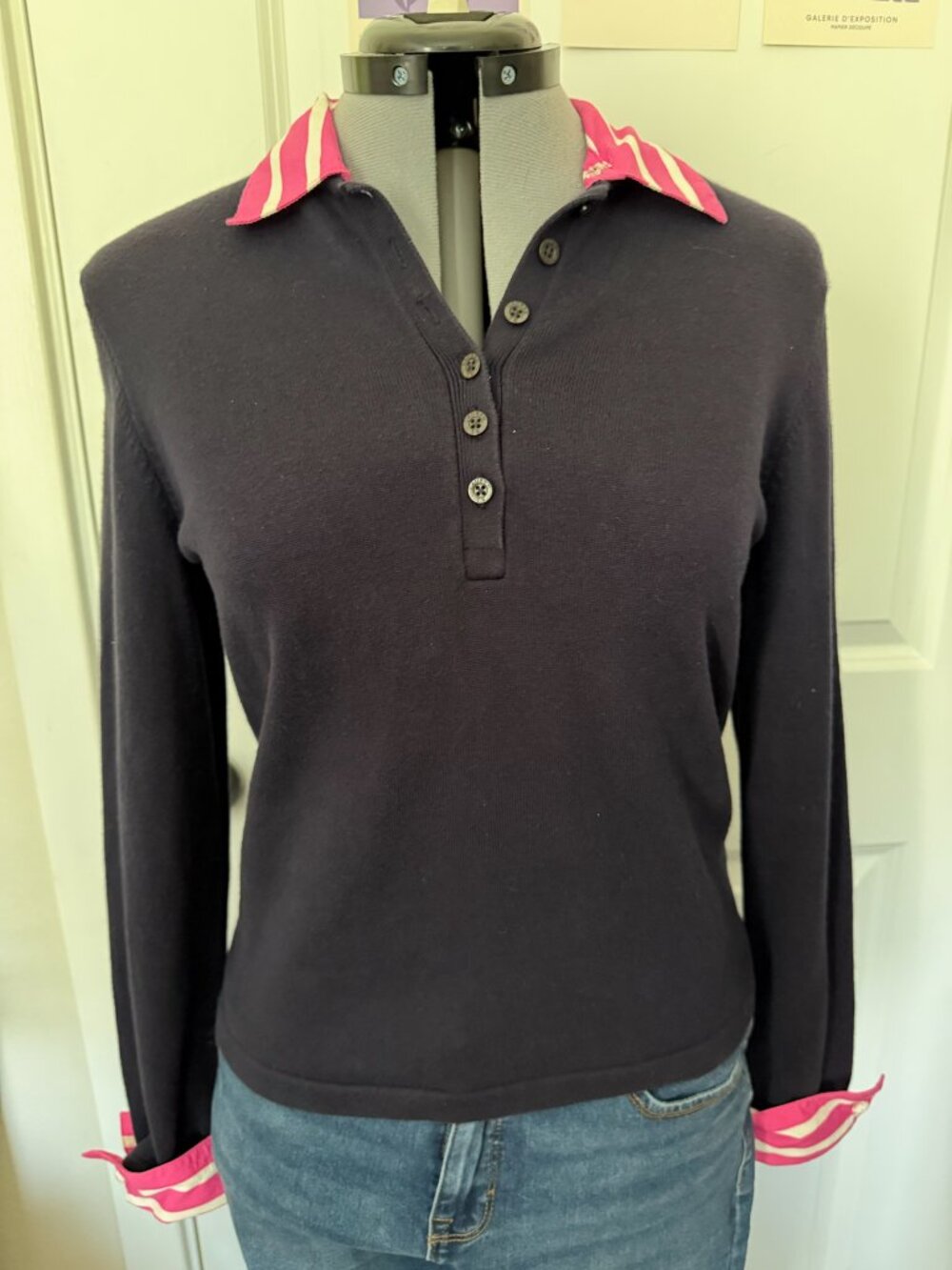 Ralph Lauren Navy and Pink Stripped Sweater Medium